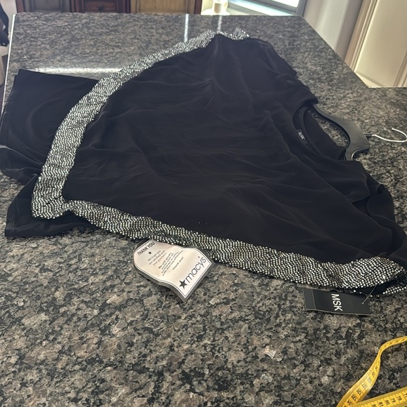 MSK Black sheer and silver trim cold shoulder blouse NWT L - Picture 9 of 9